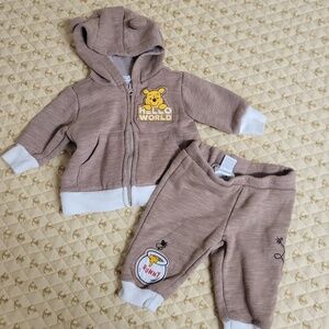 Disney Hunny Pooh Bear Hello World Zipper Up Hooded Set 0-3M